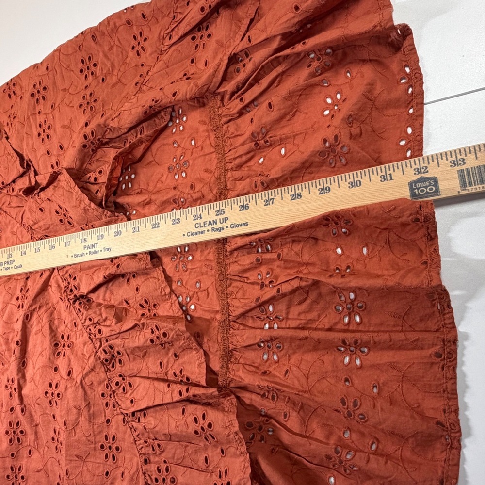 Ryegrass Eyelet Ruffle Midi Skirt Women XL Foxtail Orange Boho Cotton Autumn - Picture 10 of 10